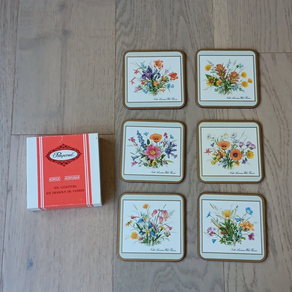 NEW PIMPERNEL Vintage North American Wild Flowers Coasters, Set Of 6